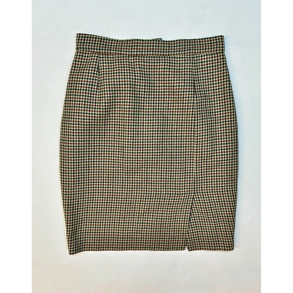 Vintage Prisma Houndstooth Wool Blend Pencil Skirt‎ Career USA Size 8